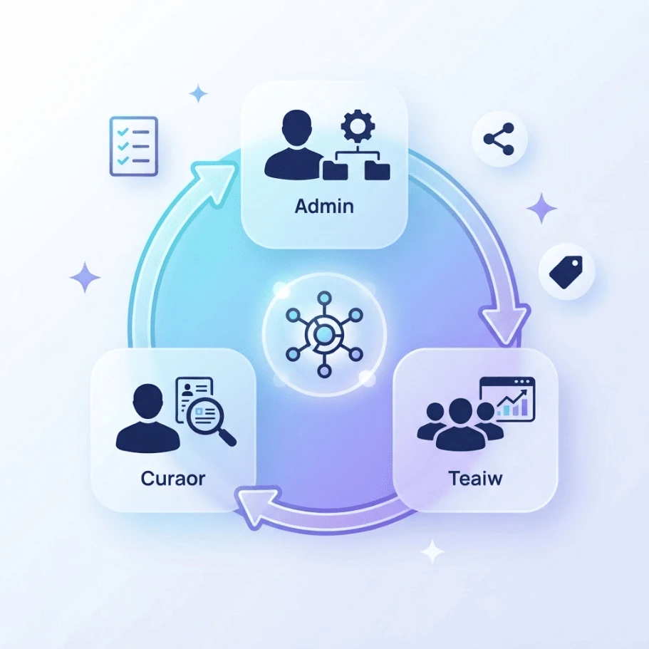Inoreader 팀을 위한 공유 기능 풀 소개 - inoreader teams role permission management Inoreader Teams 관리자 큐레이터 팀원 역할 권한 관리 흐름입니다