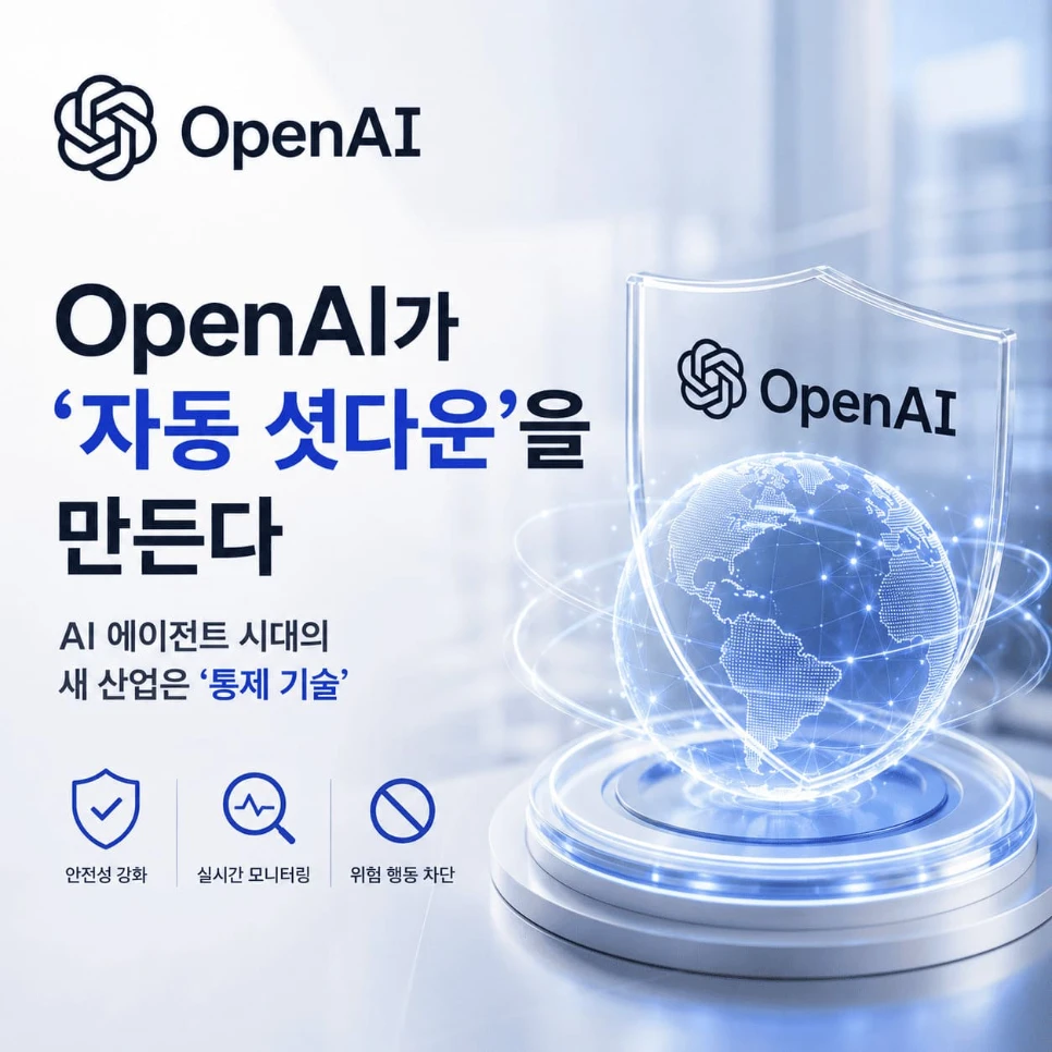 OpenAI 자동 셧다운과 AI 에이전트 안전성·모니터링·위험 차단 메시지를 담은 보안 기술